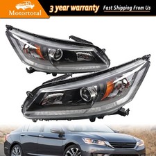 Pair Of Headlight Headlamp Black For 2013-2015 Honda Accord Halogen Wo Led Drl