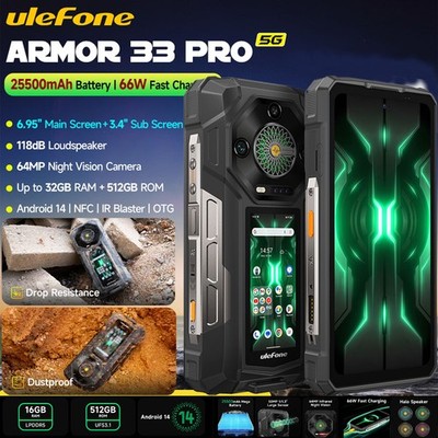 Ulefone Armor 33 PRO 5G Rugged Phone Android 14 Dual Screen Waterproof Unlocked