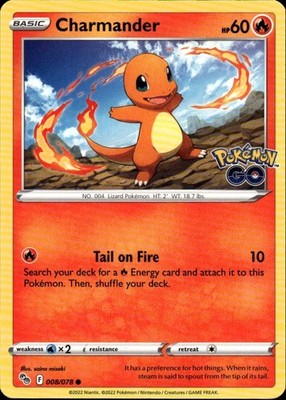 Charmander Common Pokemon GO 008/078 Fire Pokemon Card