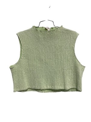 Meshki Cropped Top Size 3XL Emanuelle Sleeveless Linen Shirring Top In Mint NEW