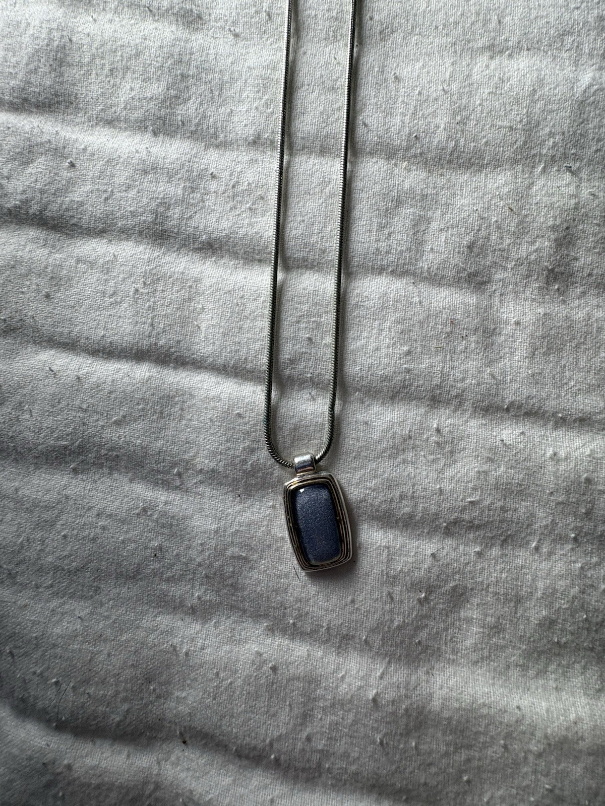 Pendant Necklace with Rectangular Blue Insert wit… - image 8