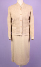 VTG Women's 50s 2 Pc Cream Textured Wool Dress Suit XS/S 1950s Jacket Skirt Set