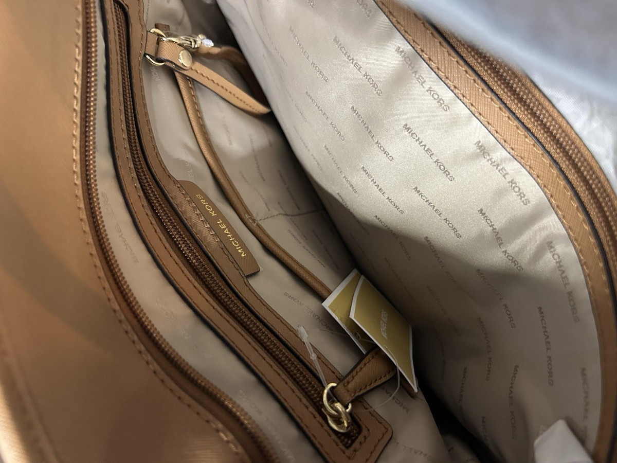 Michael Kors Jet Set Large Leather Snap Pocket Tote Acorn