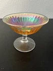 Ribbed Carnival Glass Sherbet Dessert Dish Iridescent Vintage