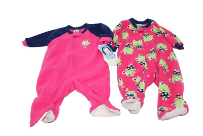 Gerber Baby Girls Flame Resistant Fleece Footed Pajamas 2pk Frogs 6 Months PINK