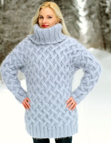 Grey mohair sweater cable pullover hand 