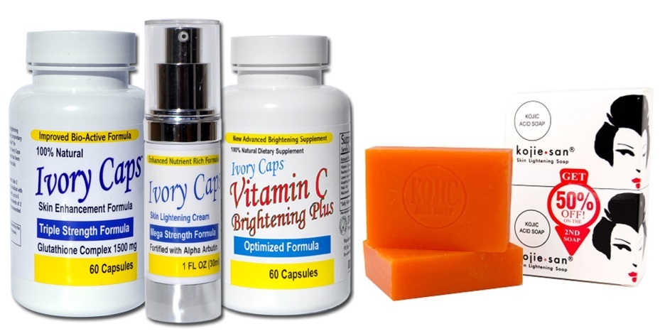 Ivory Caps Skin Whitening Sets (System 1) + Kojie San Lightening Soap 2 Bars 65g