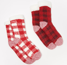 Cuddl Duds Women's Buffalo Check Sherpa Lined Socks Set of 2 Red One Size