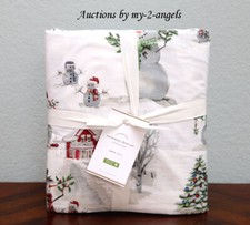 NEW Pottery Barn SNOWMAN Organic Cotton Percale Queen Sheet Set Christmas Winter