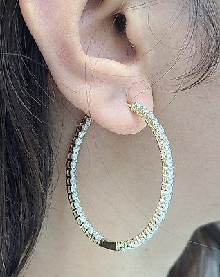 Deal! 5.35CT 100% Natural Diamonds Inside Outside Oval Hoop Earrings in 14K gold