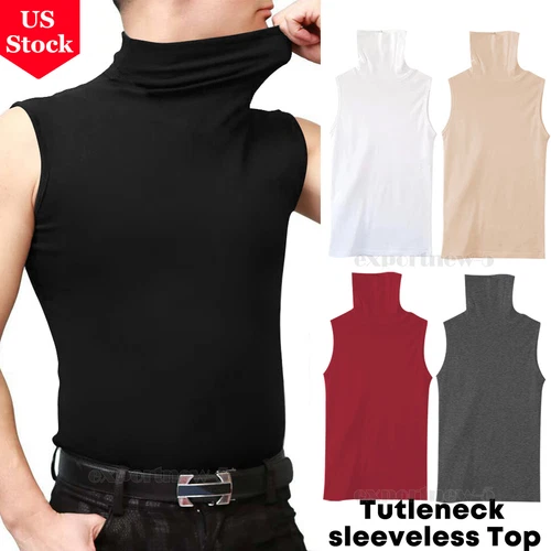 Mens Turtleneck Pullover Sleeveless Vest Jumper Tank Top Warm Casual Undershirt - Picture 1 of 15