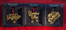 (3) BEACON DESIGN ORNAMENTS - MERRY CHRISTMAS, COMFORT & JOY, SEASONS GREETINGS