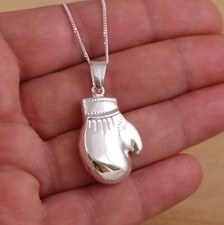 925 Sterling Silver Boxing Glove 3D Pendant Large Charm Necklace Chain Boxed