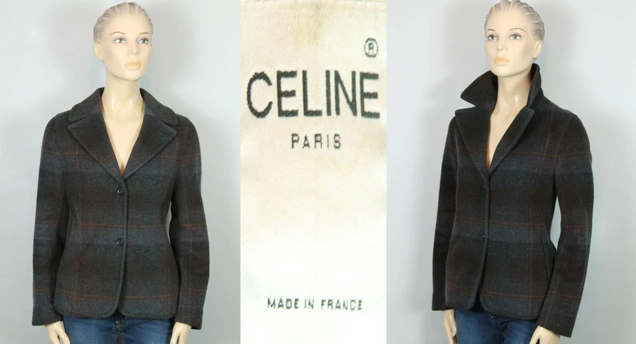 CELINE Paris FRANCIA giacca a quadri lana mohair con bottoni cappotto ritagliato 38