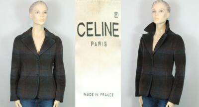 CELINE Paris FRANCE Plaid Wool Mohair Button-Down Jacket Cropped Coat 38