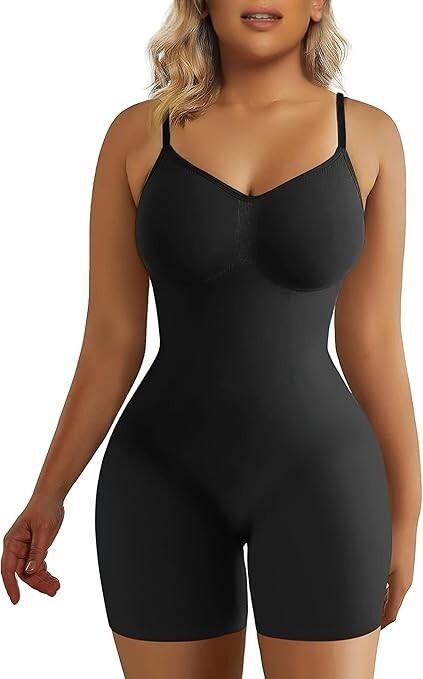 SHAPERX Women Bodysuit Tummy Control Shapewear Mid Thigh Butt Lifter Short Black