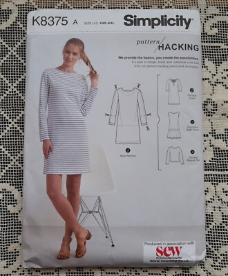 SIMPLICITY K8376 Pattern Hacking Knit Dress , Top With Design Ideas Size XXS-XXL
