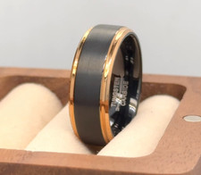 Black  Rose Gold Tungsten Band Brushed Finish Stepped Band Xmas Gifts Ring