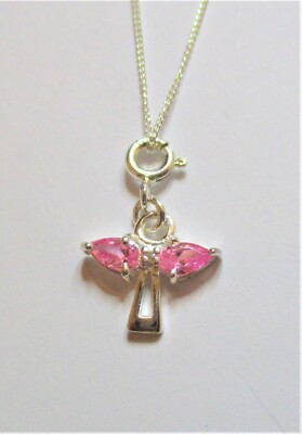 SILBER KINDER MÄDCHEN HÜBSCHER KLEINER ENGEL CLIP ANHÄNGER AN KLEINER SILBERKETTE 