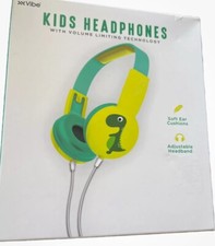 Vibe Kids Headphones Teal yellow  Green Dinosaur volume limiting technology New