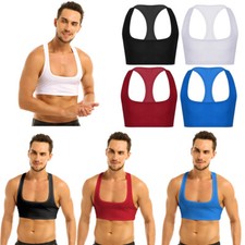 UK Men Sports Bra Crop Tank Top Vest Y-Back Fitness Muscle T-shirt Clubwear Tees