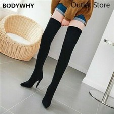 Women Boots Stretch Over-the-Knee Boot High Heels Point Toe Large Size Shoes New