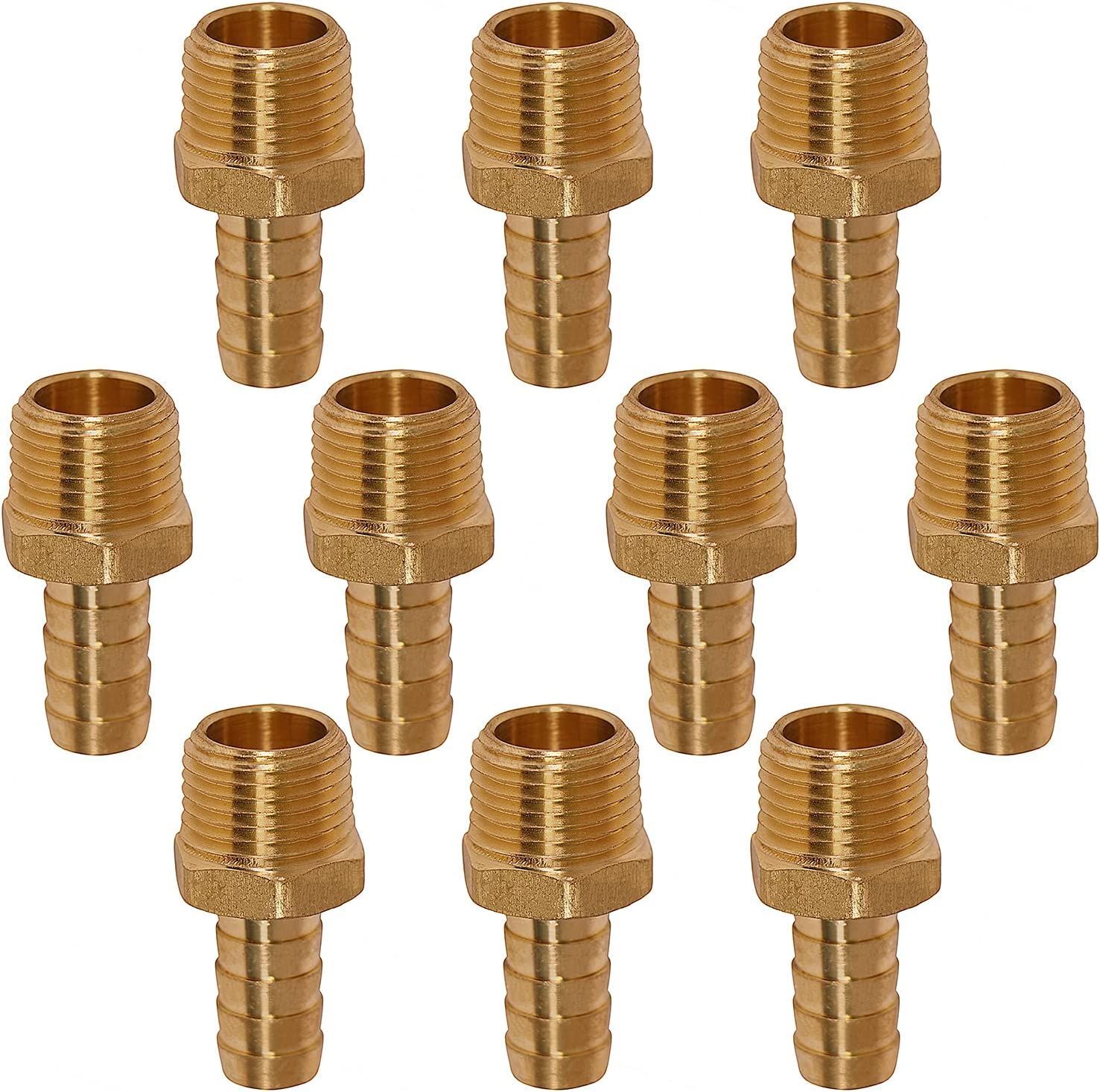10 Pcs 1/4"in MIP Brass Hose Barb x Male Adapter Fuel Air Pipe Fitting Plumbing