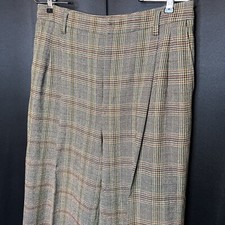 Vintage Linda Allard Ellen Tracy 100 Wool Brown Plaid Trouser Pants Size 10