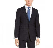 NWT Calvin Klein Men's Extra-Slim Stretch Wool Suit Jacket Blue Windowpane