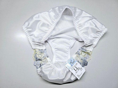 US L/JP LL Japanese Nylon Panties Smooth Shiny Tricot Embroidery Bikini White YL - Picture 4 of 5