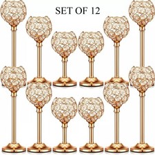 12 Pack Crystal Candle Holders Gold Table Decor Tealight Wedding, Party, Event