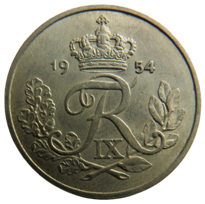 Münze Dänemark 25 Öre / Øre 1954