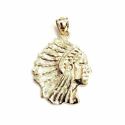 New 14k solid yellow Gold Indian Chief face head Pendant fine jewelry 3.6g