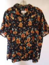 Women's PLUS C.J. BANKS SS Button Front BLOUSE Brown Floral 1X Linen/Rayon LN  
