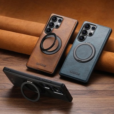Magnetic Ring Stand Case Leather Rugged Cover For Samsung S26 Ultra/S25/S24/S22