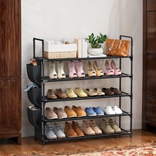5Tier Metal Shoe Rack Shoe Organizer Fabric Shelf Pockets Storage Entryway Stand