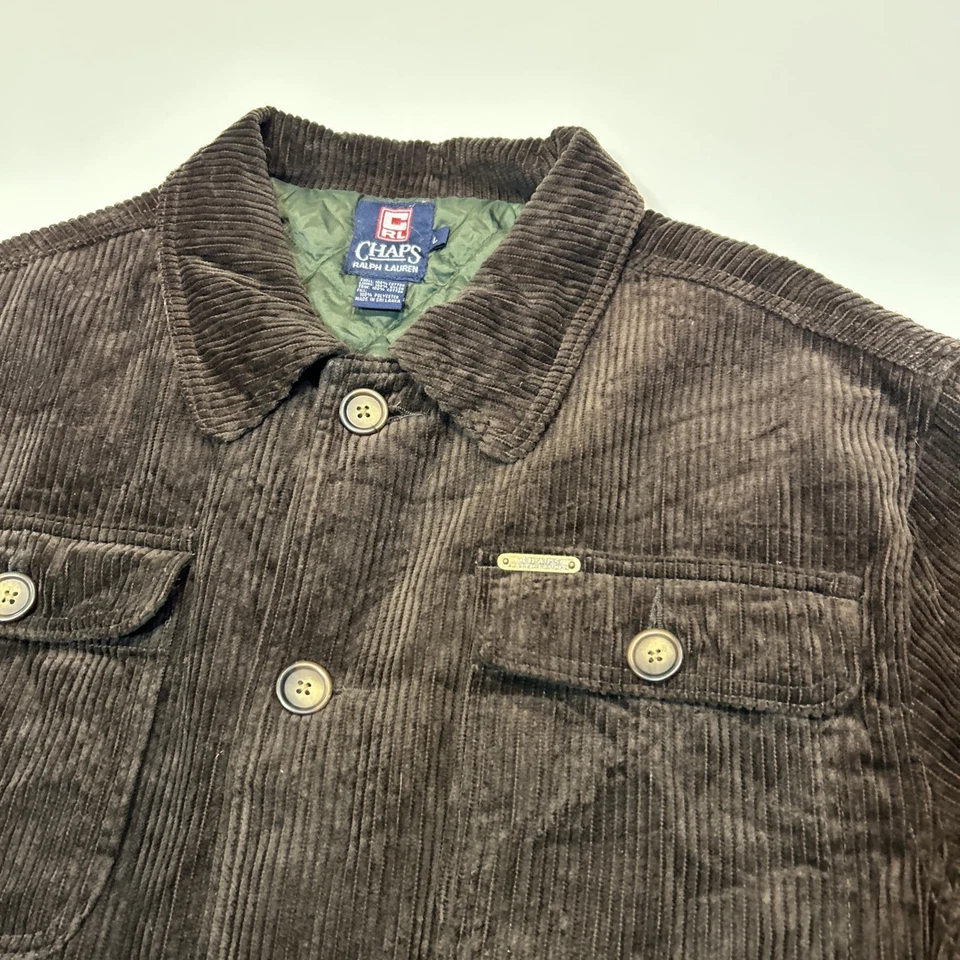 Chaps Ralph Lauren Corduroy Jacket Men's Large Brown Y2K Vintage Button Up Cord - Image 4 of 4