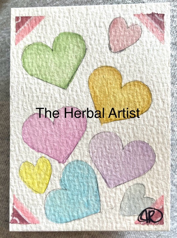 ACEO Original Watercolor Painting, Candy Hearts, Colorful, Pastel Colors, Mini