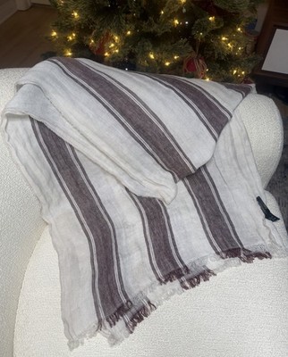 Corneliani 100% Linen Scarf Striped Made in Italy Luxury Designer