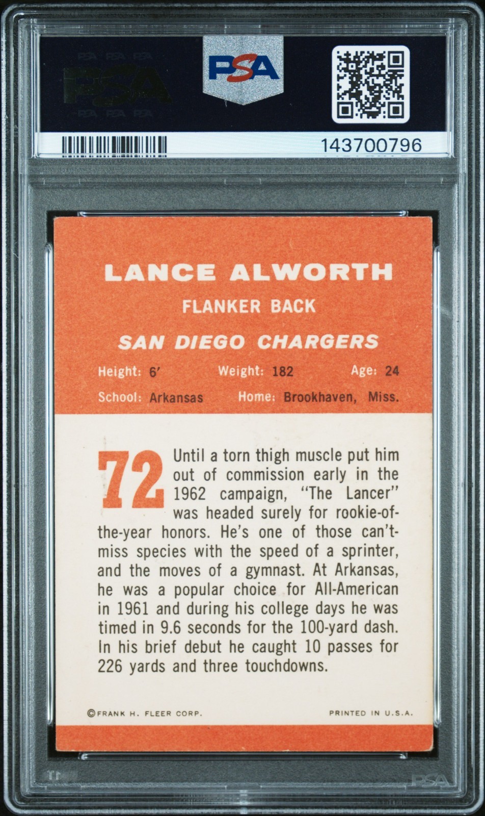 1963 Fleer Lance Alworth RC #72 PSA 4 🔥 Rookie HOF Vintage AFL view 2