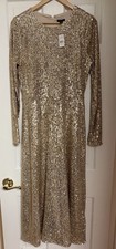 Ann Taylor Gold Sequin Long Dress Formal Evening Wedding Party WM 8 Tall NWT