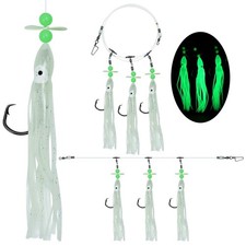 Glow Squid Lures Rigs, Deep-Sea Drop Rig with Octopus Skirt and 6/0 8/0 Hooks...