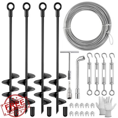 Fabulas 4 Pack 18'' Ground Anchors Shed Kit 50ft Cable Turnbuckles
