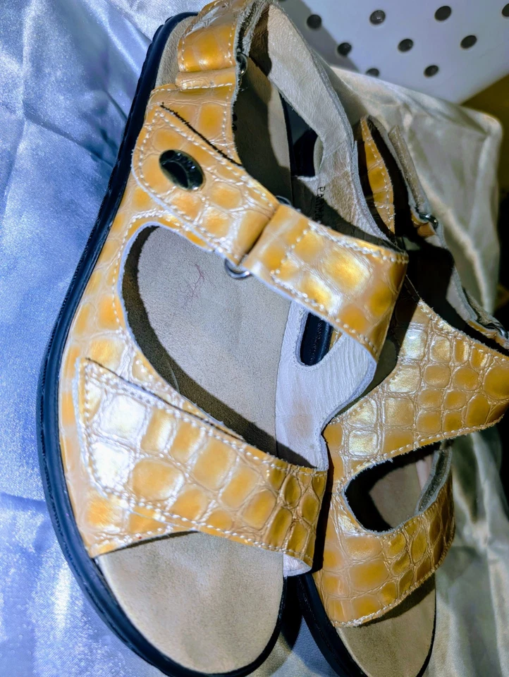 Spring Step Palazzo  yellow Patent Leather animal Print Sandals-36-US 5.5 - Image 4 of 4