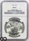 1924 Peace Dollar NGC MS 63 ** Strong Cartwheel Mint Luster!