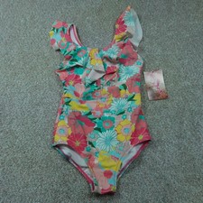 Kanu Surf Swimsuit Girls 10 Coral Floral One Piece Ruffle Bathing Suit 1104