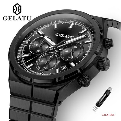 GELATU Quartz Men s Watch, Chronograph, Stainless Steel, Waterproof, Date