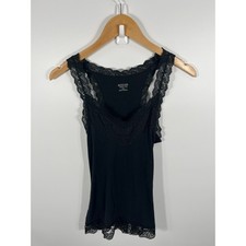 Y2K Womens Ribbed Tank Top M Black Lace Dark Fairy Whimsigoth Layering Stretch