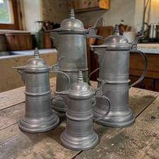 Vintage 1950’s Pewter Pitchers (lidded jugs) from Germany, Excellent Condition