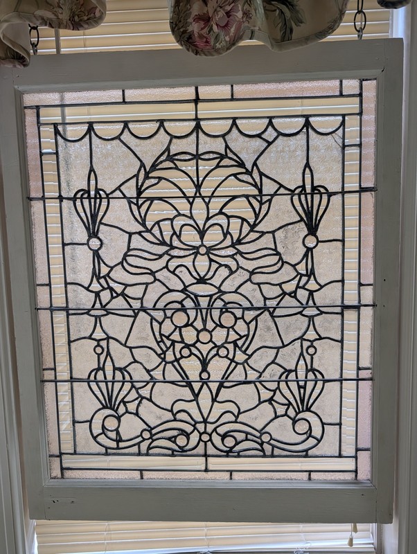 Antique textured and jeweled leaded glass window w/floral design